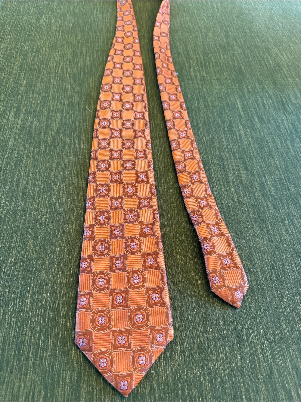 Canali Orange Geometric Silk Tie with Pink Accents